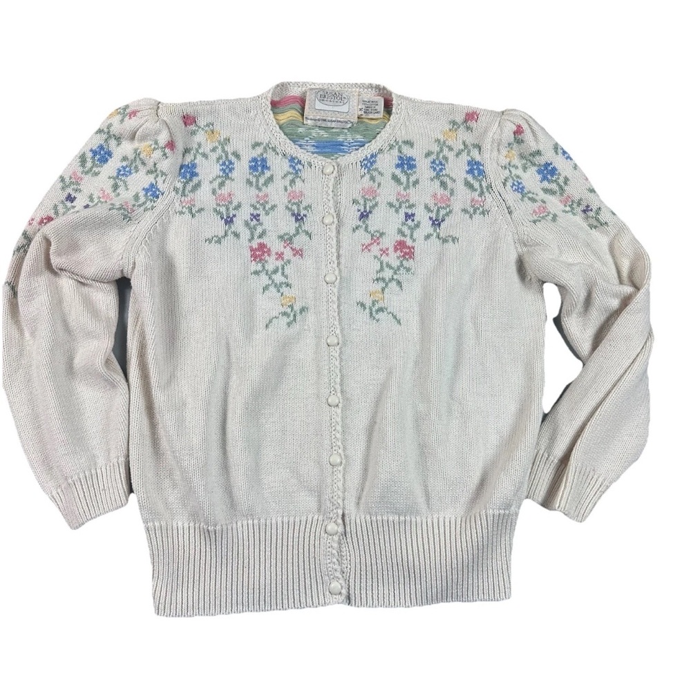 Vtg Floral Knit Cardigan Women’s Size Medium 80s 90s Twee Grandmacore Cottage